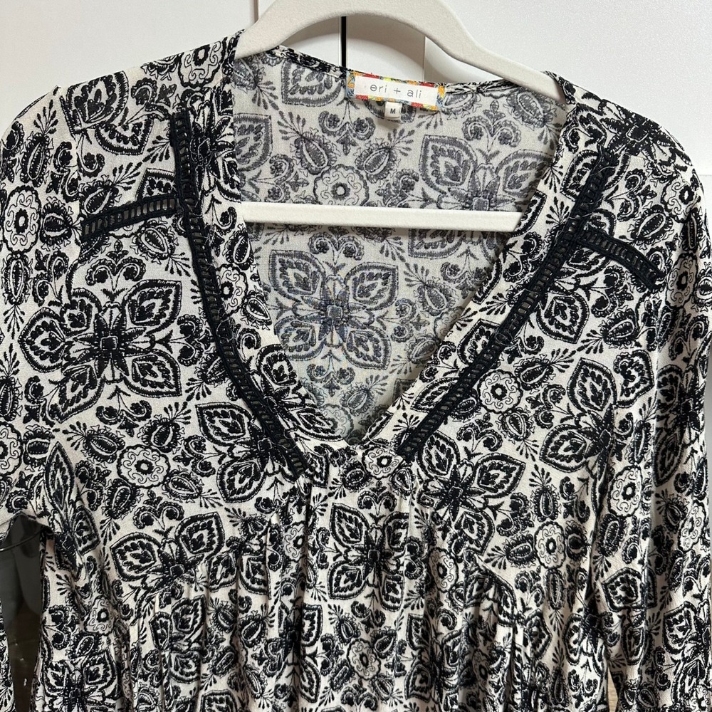 Anthropologie Eri + Ali Hervine Peasant Blouse Womens M Paisley Bell Sleeve Boho - Picture 8 of 12
